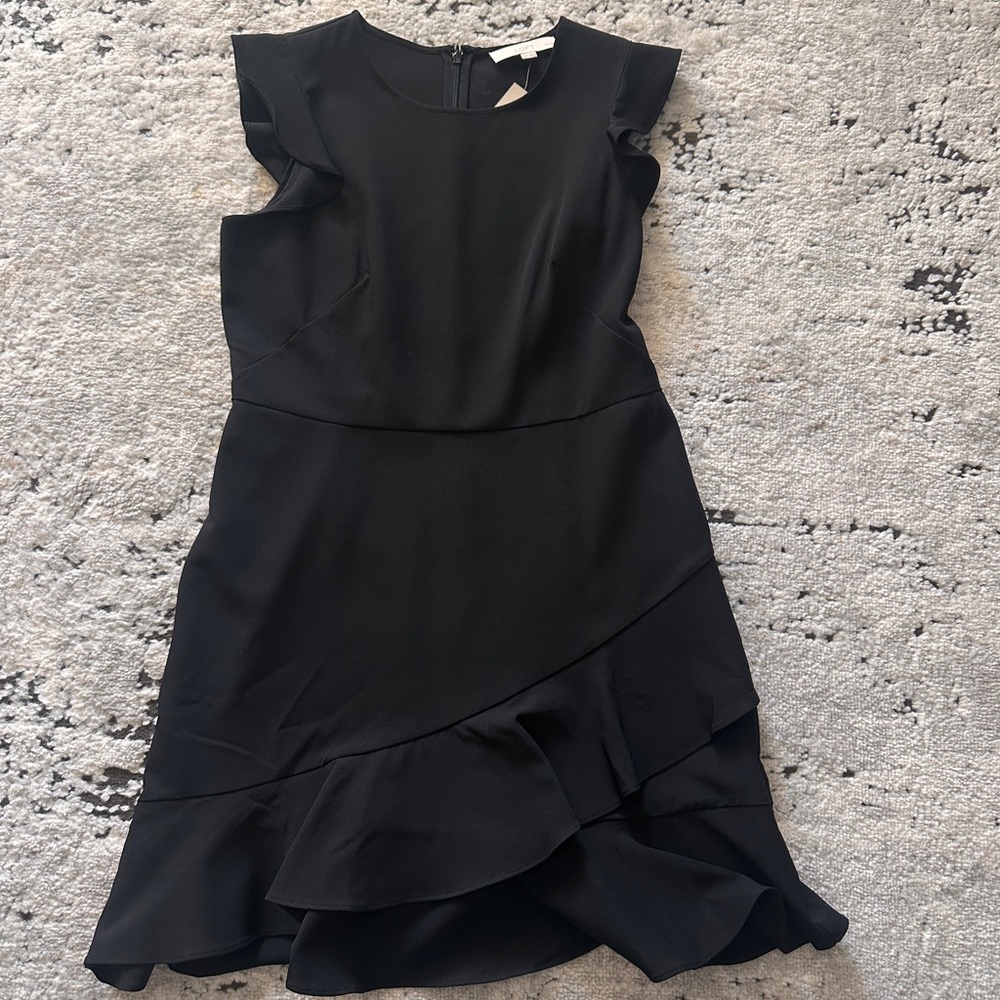 LOFT Black Asymmetrical Ruffle Dress